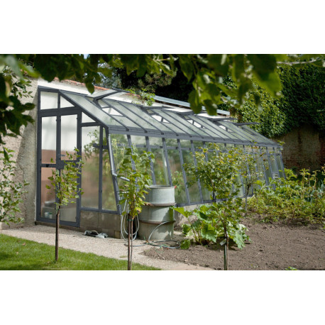 Szklarnia ogrodowa przyścienna ze szkła dyfuzyjnego 4mm Primus D6 z drzwiami po lewej stronie - 212x601 cm - Limes
