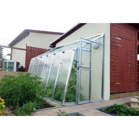 Szklarnia ogrodowa przyścienna ze szkła dyfuzyjnego 4 mm Variant C3 z wejściem po prawej stronie - 152x303 cm - Limes