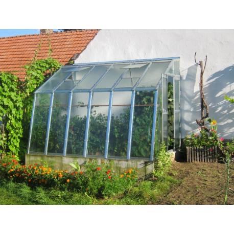 Szklarnia ogrodowa przyścienna ze szkła dyfuzyjnego 4 mm Variant D3 z wejściem po prawej stronie - 212x303 cm - Limes
