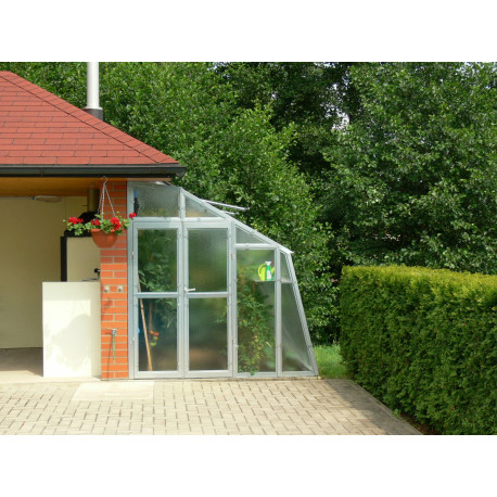 Szklarnia ogrodowa przyścienna ze szkła dyfuzyjnego 4 mm Variant D6 z wejściem po lewej stronie - 212x601 cm - Limes