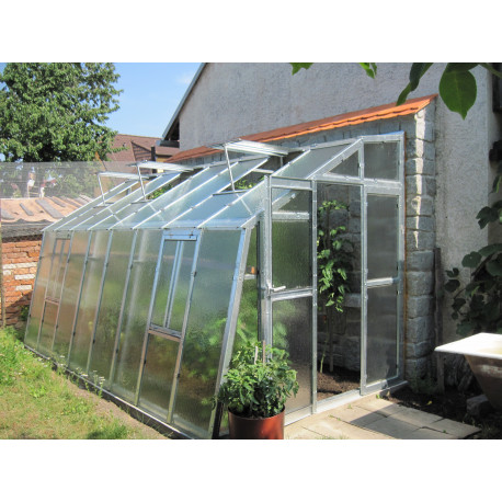 Szklarnia ogrodowa przyścienna z poliwęglanu 8 mm Variant D6 z wejściem po prawej stronie - 212x601 cm - Limes
