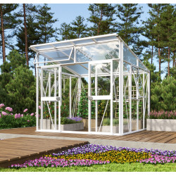 Szklarnia Aura 7,8 m² z aluminium, szkła hartowanego 3 mm i poliwęglanu 10 mm w kolorze białym - Vitavia