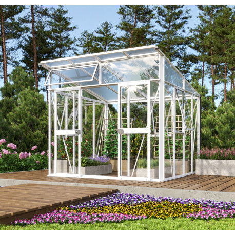 Szklarnia Aura 7,8 m² z aluminium, szkła hartowanego 3 mm i poliwęglanu 10 mm w kolorze białym - Vitavia