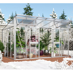 Szklarnia Aura 11,5 m² z aluminium, szkła hartowanego 3 mm i poliwęglanu 10 mm w kolorze białym - Vitavia