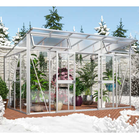 Szklarnia Aura 11,5 m² z aluminium, szkła hartowanego 3 mm i poliwęglanu 10 mm w kolorze białym - Vitavia