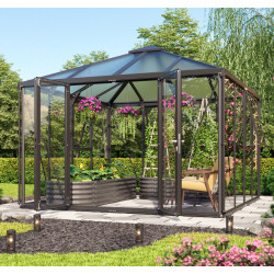 Szklarnia Minos 10,2 m² z aluminium, szkła hartowanego 3 mm i poliwęglanu 10 mm w kolorze czarnym - Vitavia