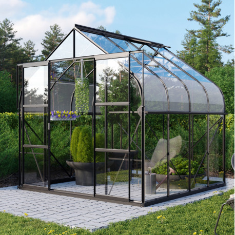 Szklarnia Dione 6,7 m² z aluminium i szkła hartowanego 3 mm w kolorze czarnym - Vitavia