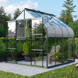 Szklarnia Dione 6,7 m² z aluminium i szkła hartowanego 3 mm w kolorze szmaragdowym - Vitavia