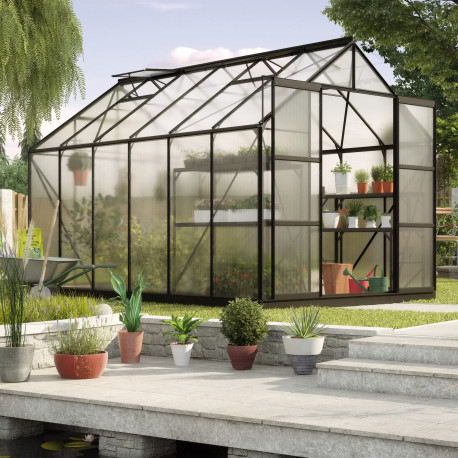 Szklarnia Uranus 9,9 m² z aluminium i paneli poliwęglanowych 4 mm w kolorze czarnym - Vitavia