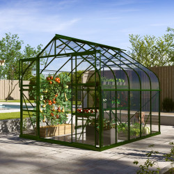 Szklarnia Dione 8,3 m² z aluminium i szkła hartowanego 3 mm w kolorze szmaragdowym - Vitavia