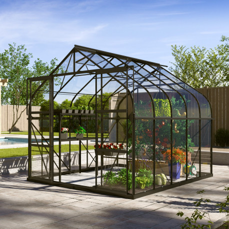 Szklarnia Dione 8,3 m² z aluminium i szkła hartowanego 3 mm w kolorze czarnym - Vitavia