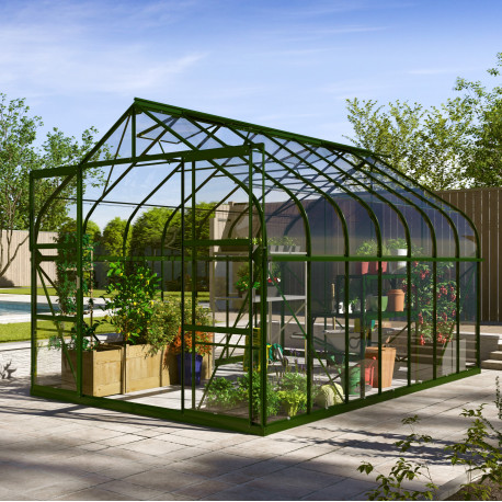 Szklarnia Dione 11,5 m² z aluminium i szkła hartowanego 3 mm w kolorze szmaragdowym - Vitavia