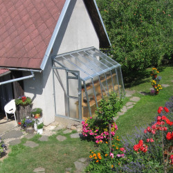 Szklarnia ogrodowa przyścienna ze szkła dyfuzyjnego 4 mm Variant C4,5 z wejściem po lewej stronie - 152x452 cm - Limes