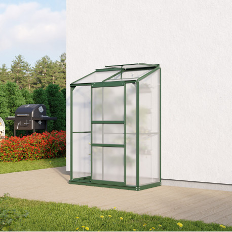 Szklarnia przyścienna Styx 0,9 m² z aluminium i paneli poliwęglanowych 4 mm w kolorze szmaragdowym - Vitavia