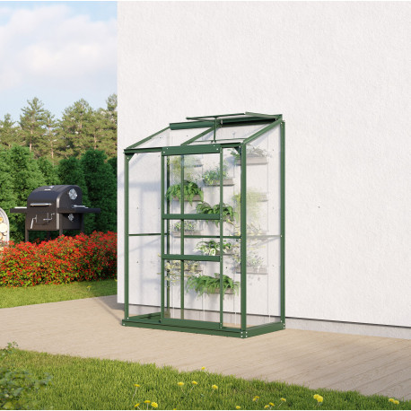 Szklarnia przyścienna Styx 0,9 m² z aluminium i szkła hartowanego 3 mm w kolorze szmaragdowym - Vitavia