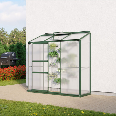 Szklarnia przyścienna Styx 1,3 m² z aluminium i paneli poliwęglanowych 4 mm w kolorze szmaragdowym - Vitavia