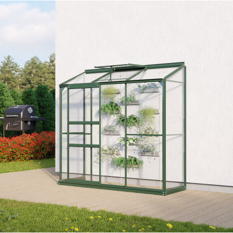 Szklarnia przydomowa Styx 1,3 m² z aluminium i szkła hartowanego 3 mm w kolorze szmaragdowym - Vitavia