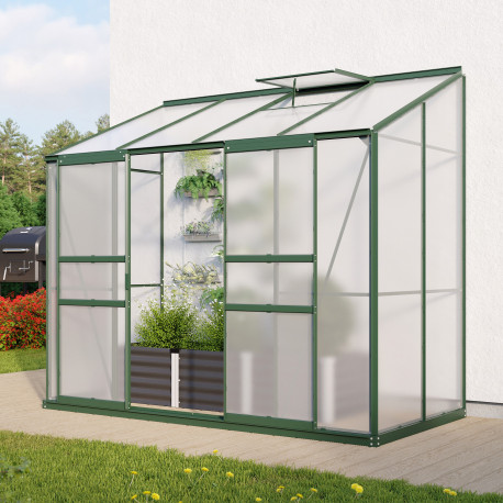 Szklarnia przyścienna Styx 3,3 m² z aluminium i paneli poliwęglanowych 4 mm w kolorze szmaragdowym - Vitavia