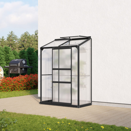 Szklarnia przyścienna Styx 0,9 m² z aluminium i paneli poliwęglanowych 4 mm w kolorze czarnym - Vitavia