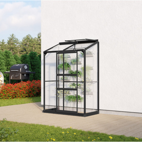 Szklarnia przyścienna Styx 0,9 m² z aluminium i szkła hartowanego 3 mm w kolorze czarnym - Vitavia