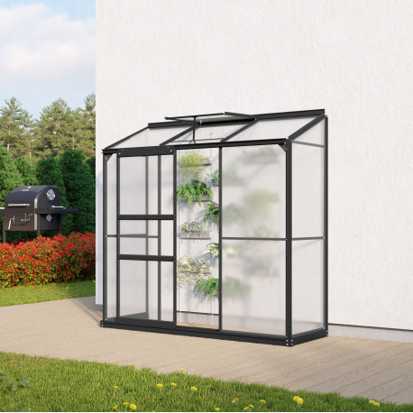 Szklarnia przyścienna Styx 1,3 m² z aluminium i paneli poliwęglanowych 4 mm w kolorze czarnym - Vitavia