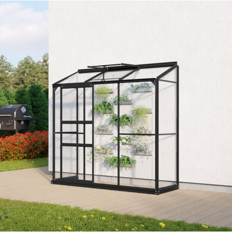 Szklarnia przyścienna Styx 1,3 m² z aluminium i szkła hartowanego 3 mm w kolorze czarnym - Vitavia