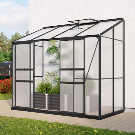 Szklarnia przyścienna Styx 3,3 m² z aluminium i paneli poliwęglanowych 4 mm w kolorze czarnym - Vitavia