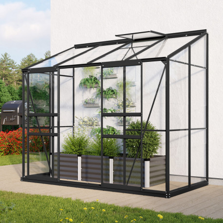 Szklarnia przyścienna Styx 3,3 m² z aluminium i szkła hartowanego 3 mm w kolorze czarnym - Vitavia