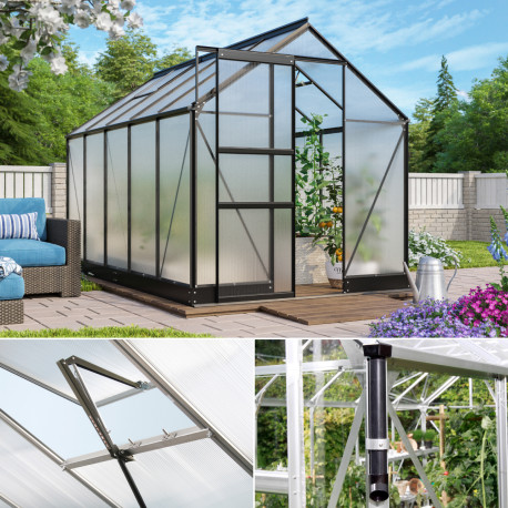 Zestaw szklarnia Apollo 6,2 m² z poliwęglanu 4 mm w kolorze czarnym + akcesoria - Vitavia