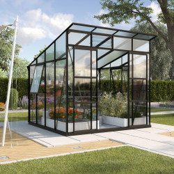 Szklarnia Freya 7,6 m² z aluminium, szkła hartowanego 3 mm i paneli poliwęglanowych 6 mm w kolorze czarnym - Vitavia