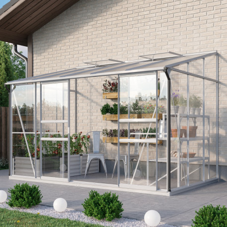Szklarnia przyścienna Osiris 6,5 m² z aluminium, paneli poliwęglanowych i szkła bezpiecznego 3 mm - Vitavia