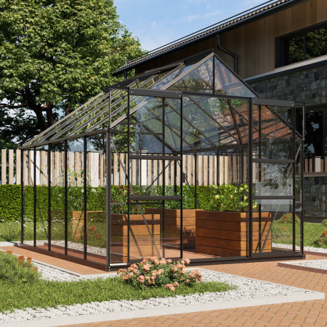 Szklarnia Mars 8,3 m² z aluminium i szkła hartowanego 3 mm w kolorze czarnym - Vitavia