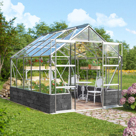 Szklarnia Cassandra 8,3 m² fundament z cegły w kolorze bazaltowym - Vitavia