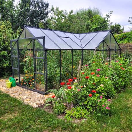 Szklarnia ogrodowa Orangerie C 13,5 m² antracytowa z 4 mm szkła hartowanego + podstawa Green Protect