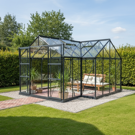 Szklarnia ogrodowa Orangerie B 12 m² antracytowa z 4 mm szkła hartowanego + podstawa Green Protect