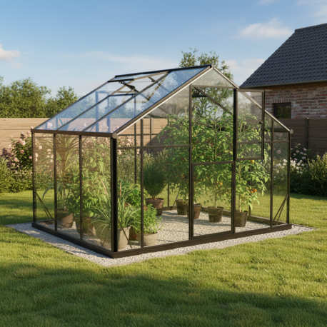Szklarnia ogrodowa 6,38m² z czarnego aluminium i hartowanego szkła Sanus UP! XL7 - Gampre
