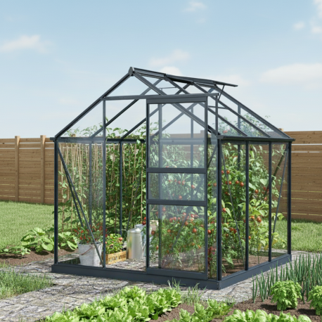 Szklarnia ogrodowa 2x2 m RINCA z aluminium antracytowego i szkła hartowanego 4 mm + podstawa - Green Protect