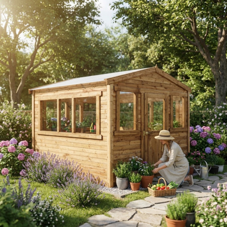 Szklarnia ogrodowa 9m² z drewna w kolorze brązowym 28mm Gardy Shelter