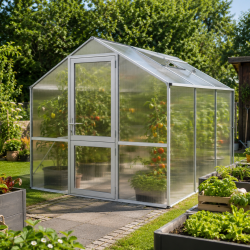 Szklarnia ogrodowa 7,53m² z szarego aluminium i paneli poliwęglanowych o grubości 10mm Rose III - KGT