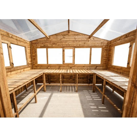 Półki z drewna impregnowanego do szklarni ogrodowej 12m² Gardy Shelter