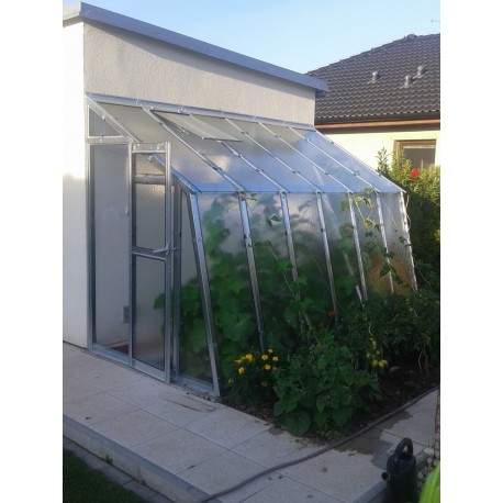 Szklarnia ogrodowa przyścienna ze szkła dyfuzyjnego 4 mm Variant C3 z wejściem po lewej stronie - 152x303 cm - Limes