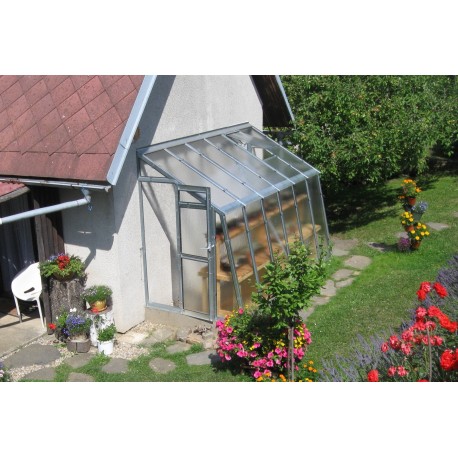 Szklarnia ogrodowa przyścienna ze szkła dyfuzyjnego 4 mm Variant C6 z wejściem po lewej stronie - 152x601 cm - Limes