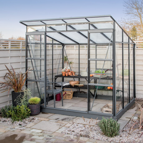 Szklarnia Freya 5,9 m² z aluminium, szkła hartowanego 3 mm i poliwęglanu 6 mm w kolorze czarnym - Vitavia