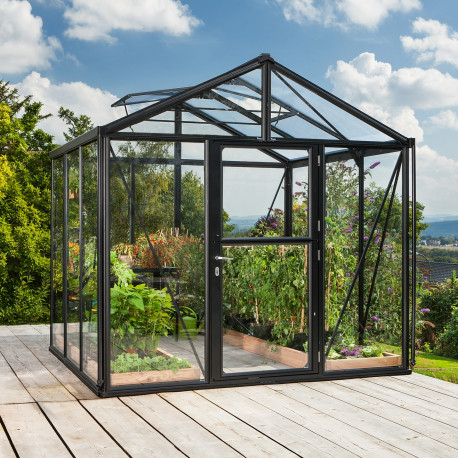 Szklarnia Zeus 6,2 m² z aluminium, szkła hartowanego 3 mm i paneli poliwęglanowych 10 mm w kolorze czarnym - Vitavia