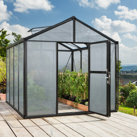 Szklarnia Zeus 8,1 m² z aluminium i paneli poliwęglanowych 16 mm w kolorze czarnym - Vitavia
