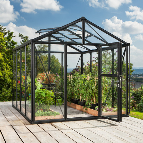 Szklarnia Zeus 8,1 m² z aluminium, szkła hartowanego 3 mm i paneli poliwęglanowych 10 mm w kolorze czarnym - Vitavia