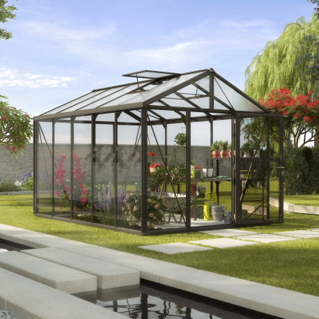 Szklarnia Zeus 10,0 m² z aluminium, szkła hartowanego 3 mm i paneli poliwęglanowych 10 mm w kolorze czarnym - Vitavia