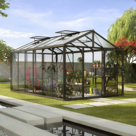 Szklarnia Zeus 11,9 m² z aluminium, szkła hartowanego 3 mm i paneli poliwęglanowych 10 mm w kolorze czarnym - Vitavia