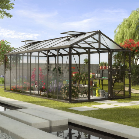 Szklarnia Zeus 15,7 m² z aluminium, szkła hartowanego 3 mm i paneli poliwęglanowych 10 mm w kolorze czarnym - Vitavia