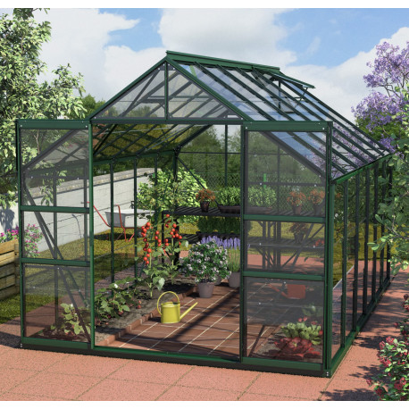 Szklarnia Mars 9,9 m² z aluminium i szkła hartowanego 3 mm w kolorze szmaragdowym - Vitavia